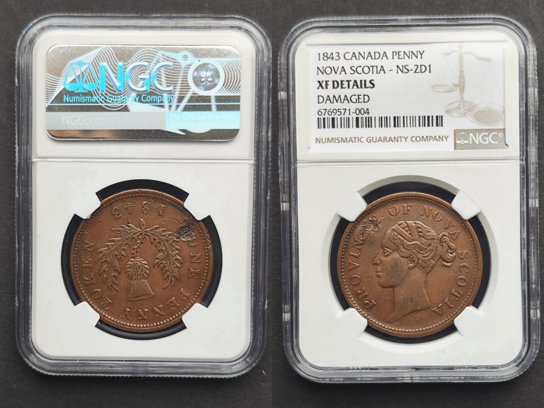  1843 Nova Scotia 1 Penny mit NGC Zert. - Kanada   