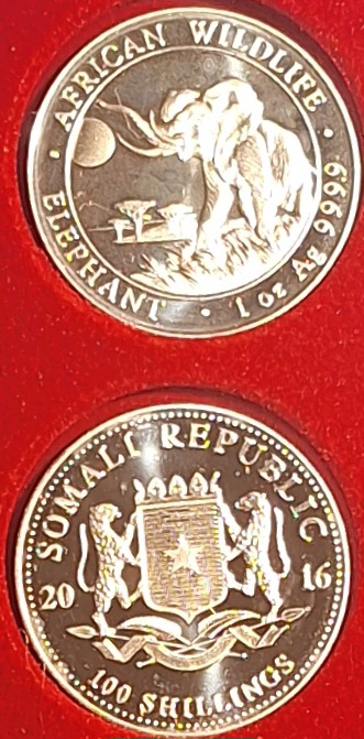  Somalia, 100 Schillings, 2016, AFRICAN WILDLIFE ELEPHANT, 1oz 999,9er Silber   