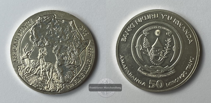  Ruanda 50 Francs (Amafaranga) 2014 Afrikanische Unze Impala KM#43 FM-Frankfurt Feinsilber: 31,1g   