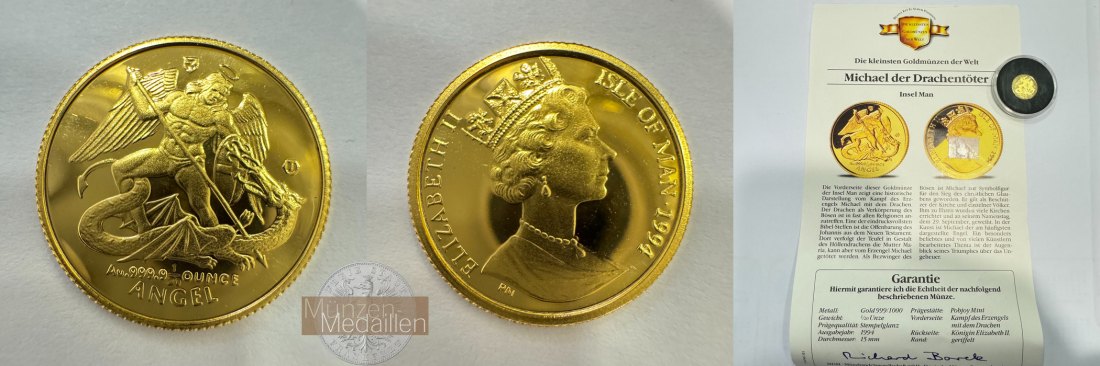  Isle of Man 1/20 Angel (Archangel Michael) 1994 (1994-2000) MM-Frankfurt KM#393 Feingold: 1,56g   