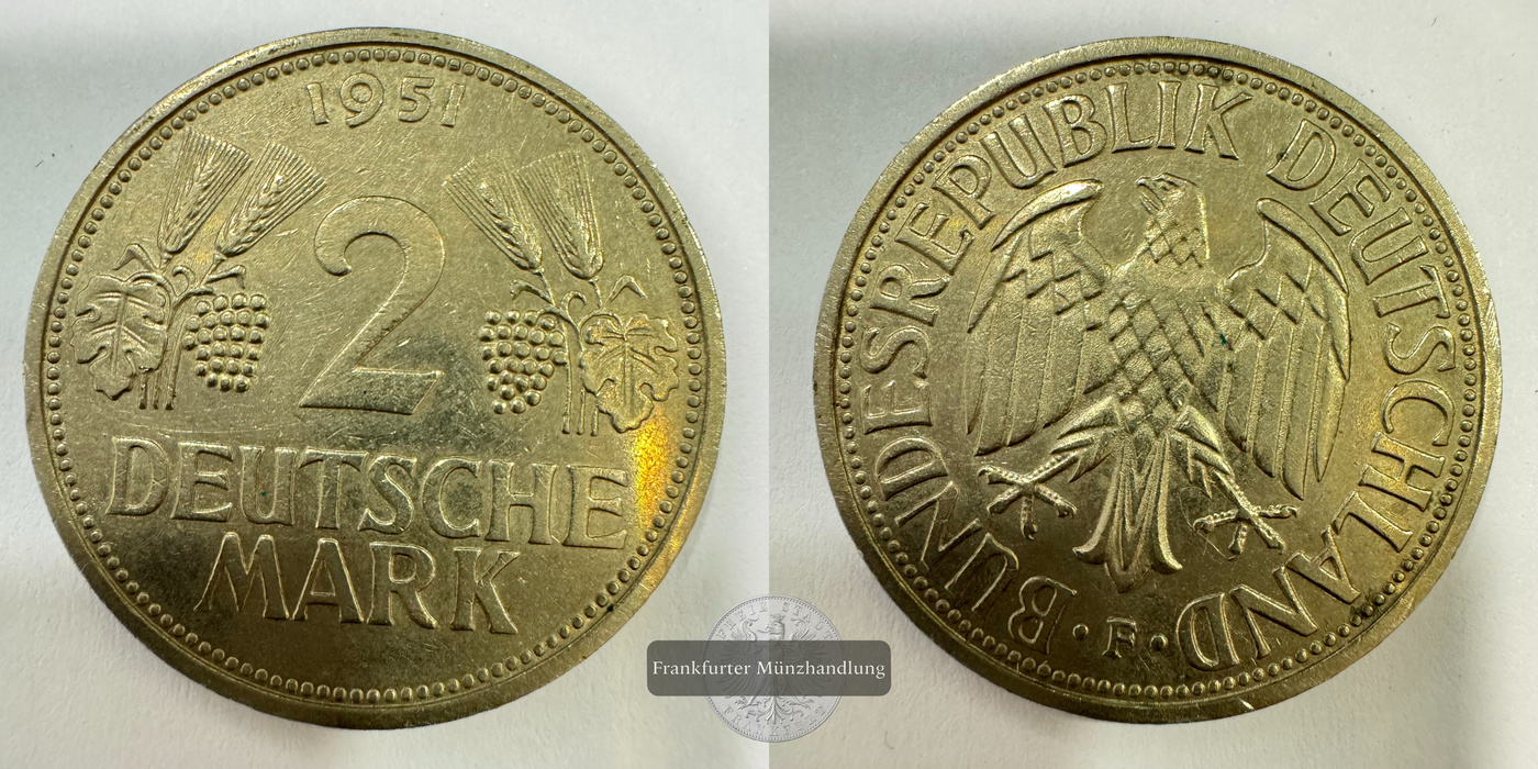  Deutschland 2 D-Mark 1951 D FM-Frankfurt KM#111 CuNi 7g   