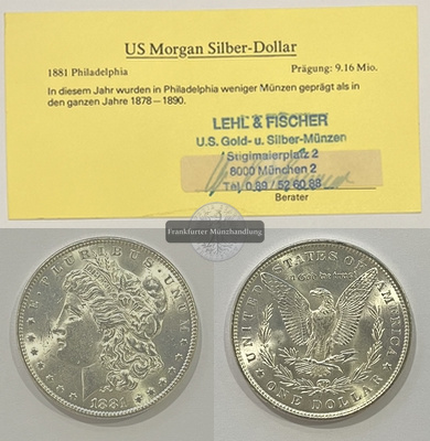  USA.  1 Dollar 1881 Morgan-Type. KM#110  FM-Frankfurt Feinsilber: 24,05g   