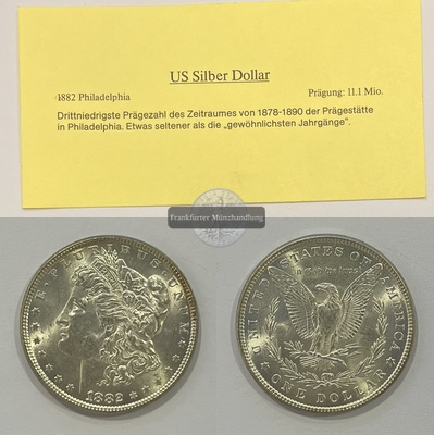  USA.  1 Dollar 1882 Morgan-Type. KM#110  FM-Frankfurt Feinsilber: 24,05g   
