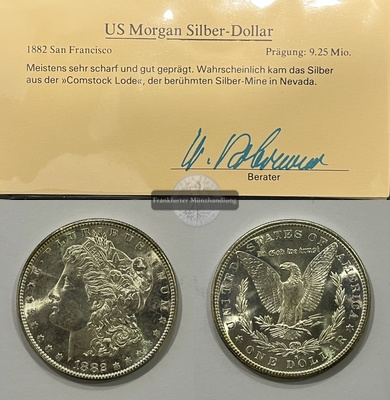  USA.  1 Dollar 1882 S Morgan-Type. KM#110  FM-Frankfurt Feinsilber: 24,05g   