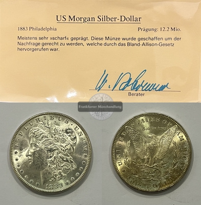  USA.  1 Dollar 1883 Morgan-Type. KM#110  FM-Frankfurt Feinsilber: 24,05g   