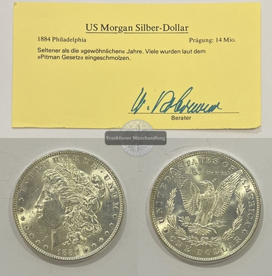  USA.  1 Dollar 1884 Morgan-Type. KM#110  FM-Frankfurt Feinsilber: 24,05g   
