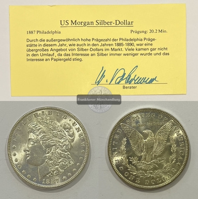  USA.  1 Dollar 1887 Morgan-Type. KM#110  FM-Frankfurt Feinsilber: 24,05g   
