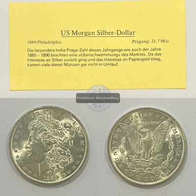  USA.  1 Dollar 1889 Morgan-Type. KM#110  FM-Frankfurt Feinsilber: 24,05g   