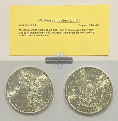  USA.  1 Dollar 1898 Morgan-Type. KM#110  FM-Frankfurt Feinsilber: 24,05g   