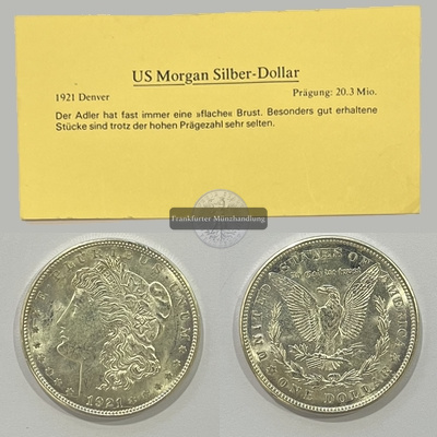  USA.  1 Dollar 1921 D Morgan-Type. KM#110  FM-Frankfurt Feinsilber: 24,05g   