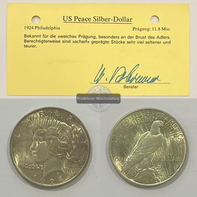 USA.  1 Dollar 1924 Peace-Type. KM#110  FM-Frankfurt Feinsilber: 24,05g   