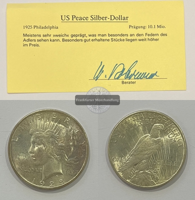  USA.  1 Dollar 1925 Peace-Type. KM#110  FM-Frankfurt Feinsilber: 24,05g   