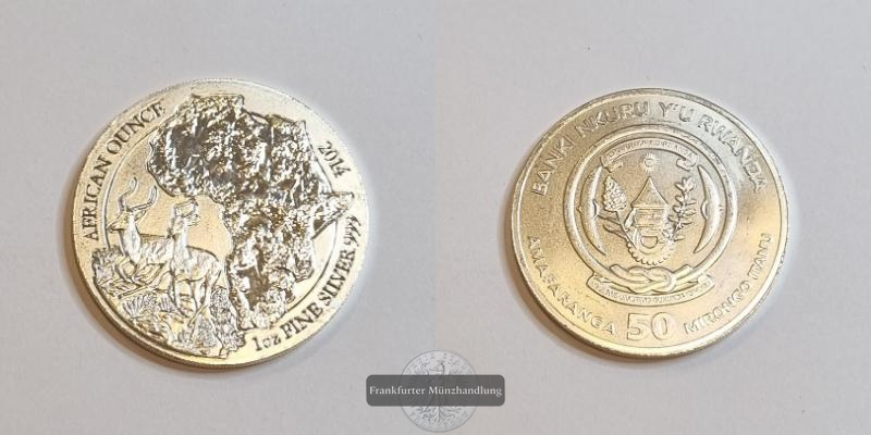  Ruanda 50 Francs 2014 Afrikanische Unze FM-Frankfurt Feinsilber: 31,1g   