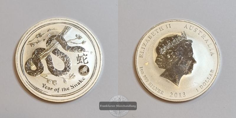  Australien 1 Dollar 2013 Snake/Schlange KM#1827  FM-Frankfurt Feinsilber: 31,1g   