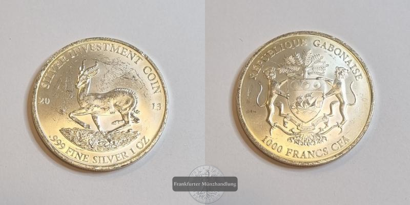  Gabun 1000 Francs 2013 Springbock FM-Frankfurt Feingewicht: 31,1g   