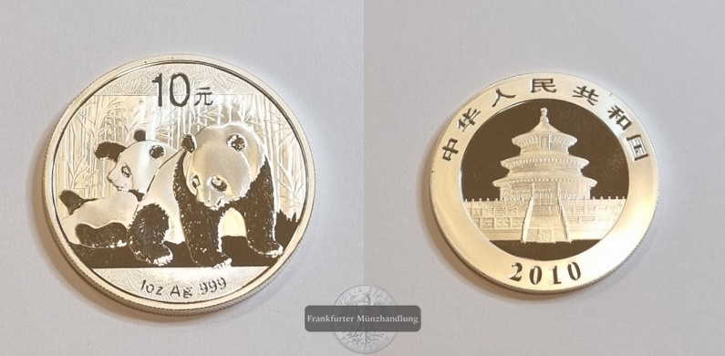  China 10 Yuan (Panda) 2010 FM-Frankfurt KM#1931 Feinsilber: 31g   