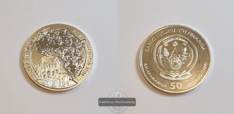  Ruanda 50 Francs 2017 Afrikanische Unze FM-Frankfurt Feinsilber: 31,1g   