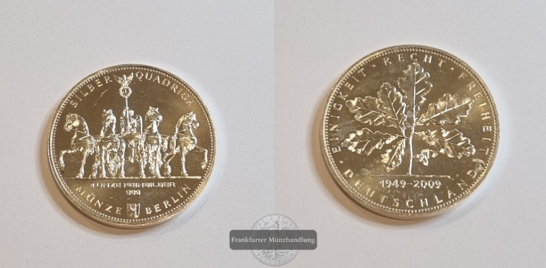  Deutschland Silbermedaille Silber Quadriga 2009 FM-Frankfurt  Feinsilber: 31,1g   