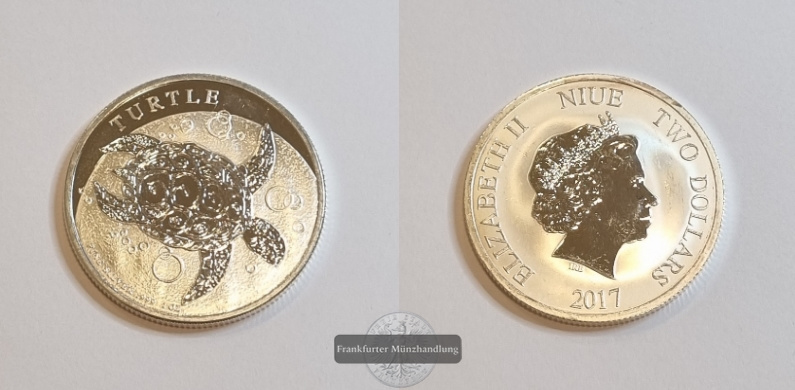  Niue 2 Dollars Hawksbill Turtle 2017 (2014-22) FM-Frankfurt KM#2214 Feinsilber: 31,1g   