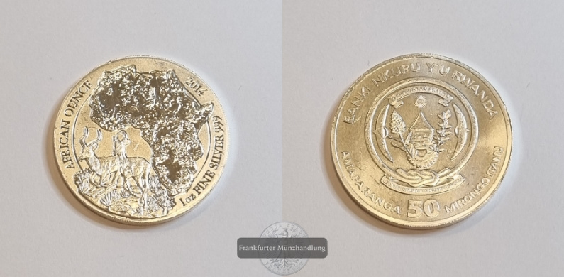  Ruanda 50 Francs 2014 Afrikanische Unze FM-Frankfurt Feinsilber: 31,1g   