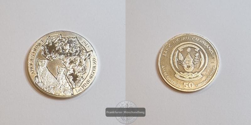  Ruanda 50 Francs 2013 Gepard FM-Frankfurt Feinsilber: 31,1g   