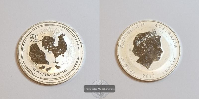  Australien  1 Dollar  2017 Jahr des Hahns  FM-Frankfurt  Feinsilber: 31,1g   