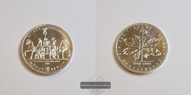  Deutschland Silbermedaille Silber Quadriga 2009 FM-Frankfurt  Feinsilber: 31,1g   