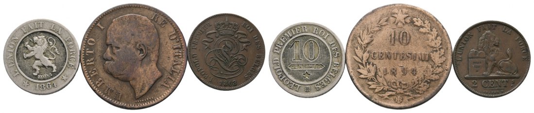  Ausland; Belgien; Italien; Lot Kleinmünzen (3 Stück)   