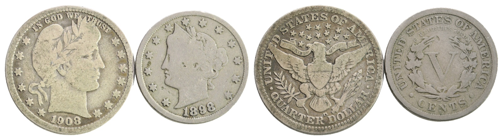  Ausland; USA; 2 Kleinmünzen 1908 / 1898   