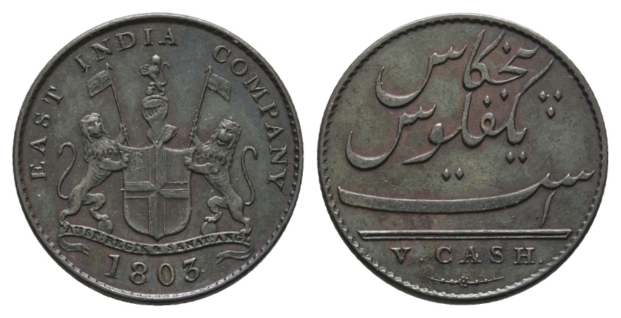  Ausland; East India Company; 5 Cash 1803   