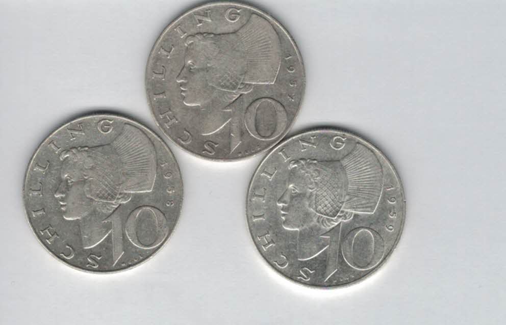  10 Schilling 1957 1958 1959 Ag silber á 4,8g fein Österreich 2. Republik Spittalgold9800 (4785)   