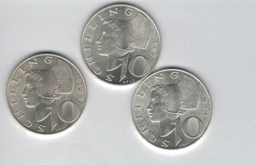  10 Schilling 1965 1966 1968 Ag silber á 4,8g fein Österreich 2. Republik Spittalgold9800 (4785)   