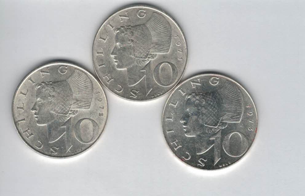  10 Schilling 1971 1972 1973 silber á 4,8g fein Österreich 2. Republik Spittalgold9800 (4785)197   