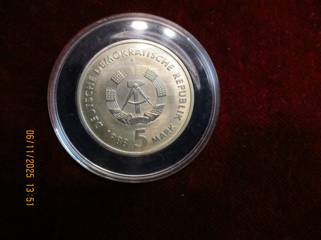  5 Mark DDR 1988 Saxonia Metall: (K-N-Zk) Gewicht: 9,6 Gramm   