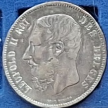  Belgien, 5 Franc, 1870, Luipold II König der Belgier Umlaufmünze 900er Silber fein 22,5g   