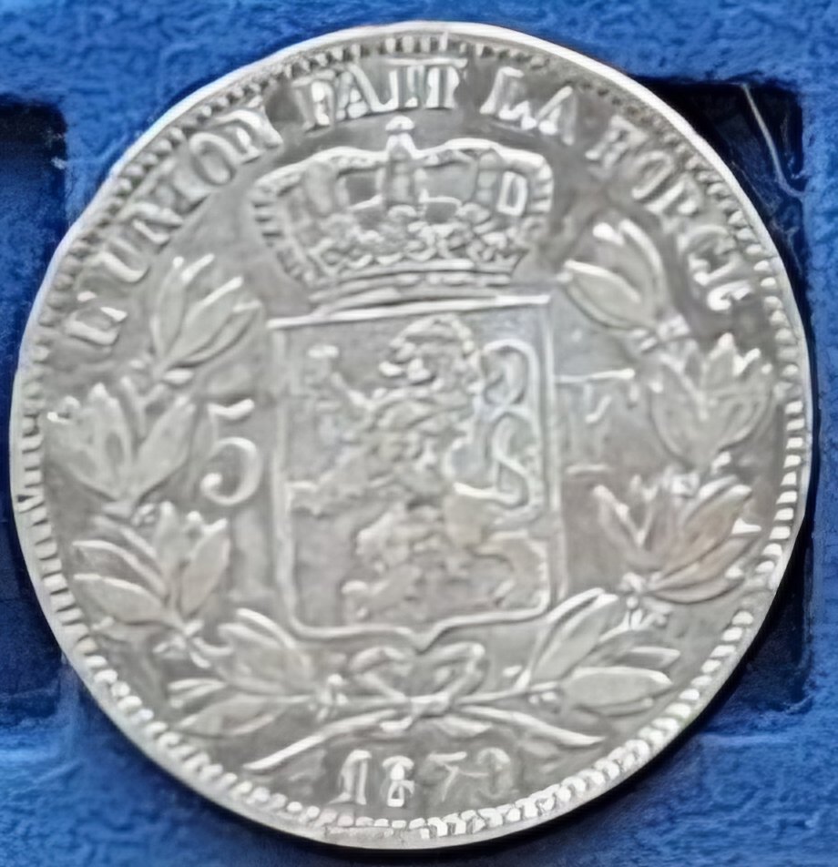  Belgien, 5 Franc, 1870, Luipold II König der Belgier Umlaufmünze 900er Silber fein 22,5g   