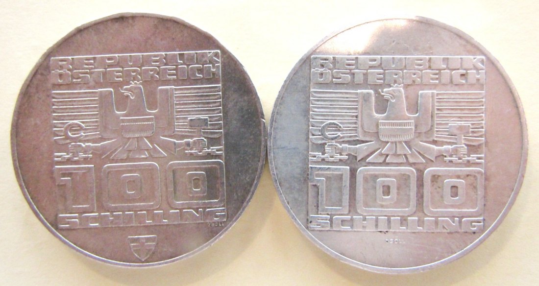  Österreich: Lot von 2 x 100 Schilling, mit 30,62 gr. Feinsilber, siehe Bilder!   