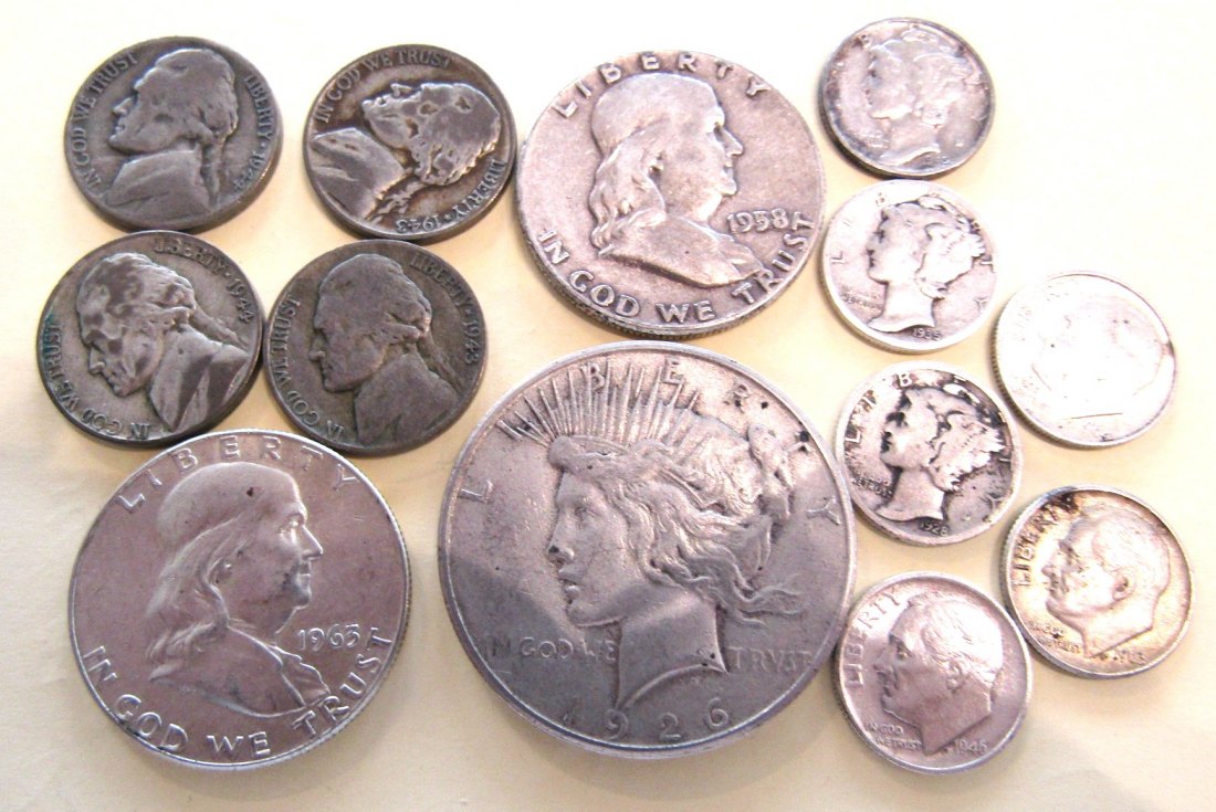  USA: Wertvolles Lot von 13 Silbermünzen mit 67,03 gr. Feinsilbergehalt!, Siehe Bilder!   