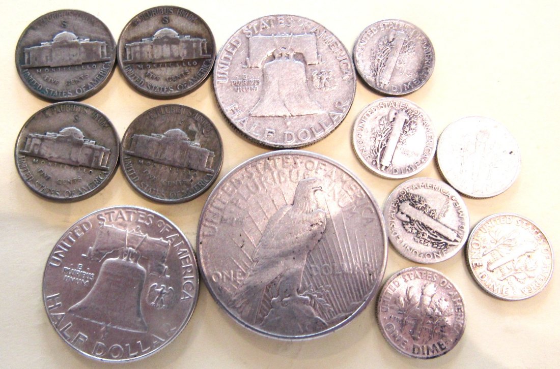 USA: Wertvolles Lot von 13 Silbermünzen mit 67,03 gr. Feinsilbergehalt!, Siehe Bilder!   