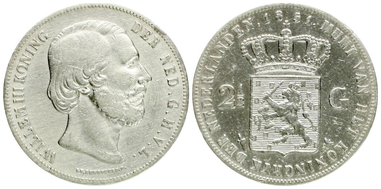  Niederlande: Wilhelm III., 2,5 Gulden 1851, näheres unten!   