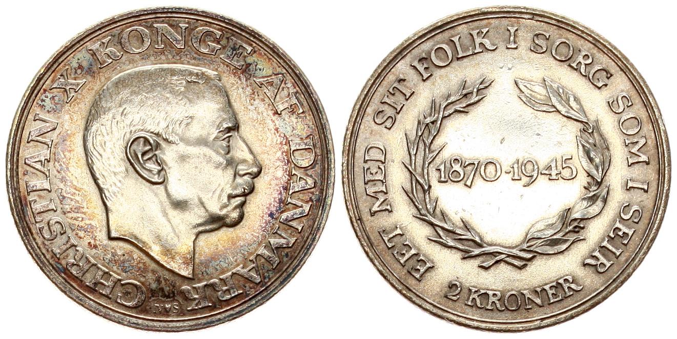  Dänemark: Christian X., 2 Kroner 1945, näheres unten!   
