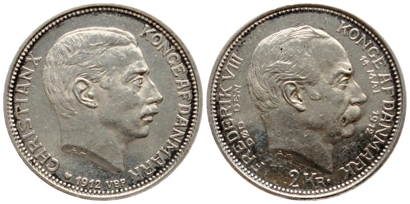  Dänemark: Christian X., 2 Kroner 1912, näheres unten!   
