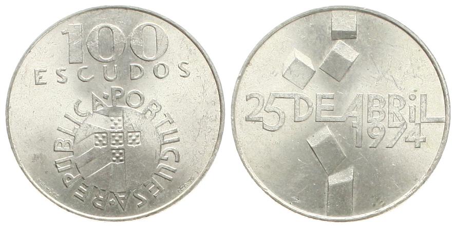  Portugal: 100 Escudos Nelkenrevolution, 25. 4. 1974 vz+   