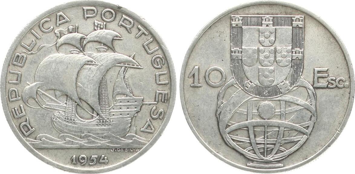  Portugal: 10 Escudos 1954 ss+   