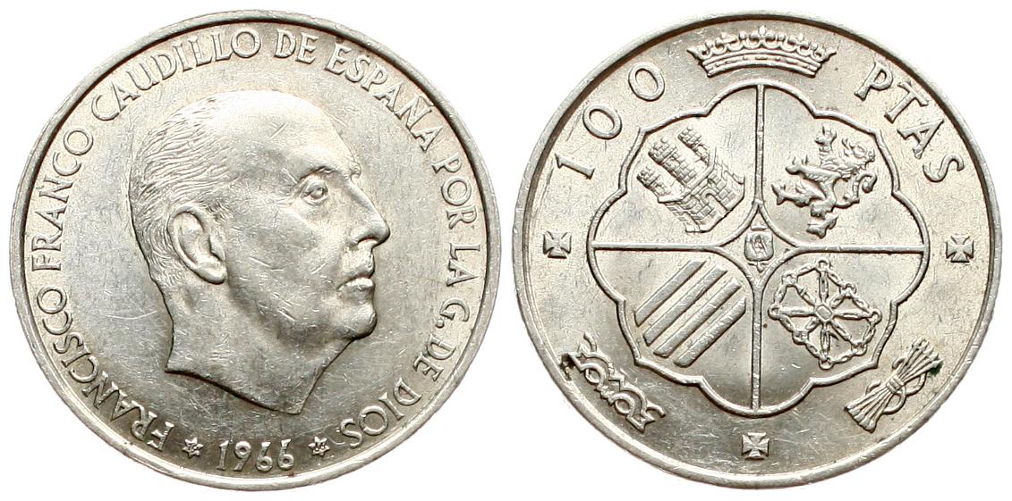  Spanien: 100 Pesetas 1966, General Francisco Franco (66) vz   