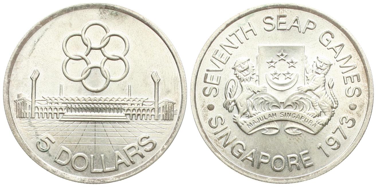  Singapur: 5 Dollars 1973, on the 7th Asia Games in Singapore, vz-stgl, SELTEN   