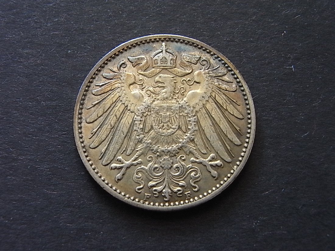  Deutsches Reich 1 Mark 1910 F fvzgl Silber   