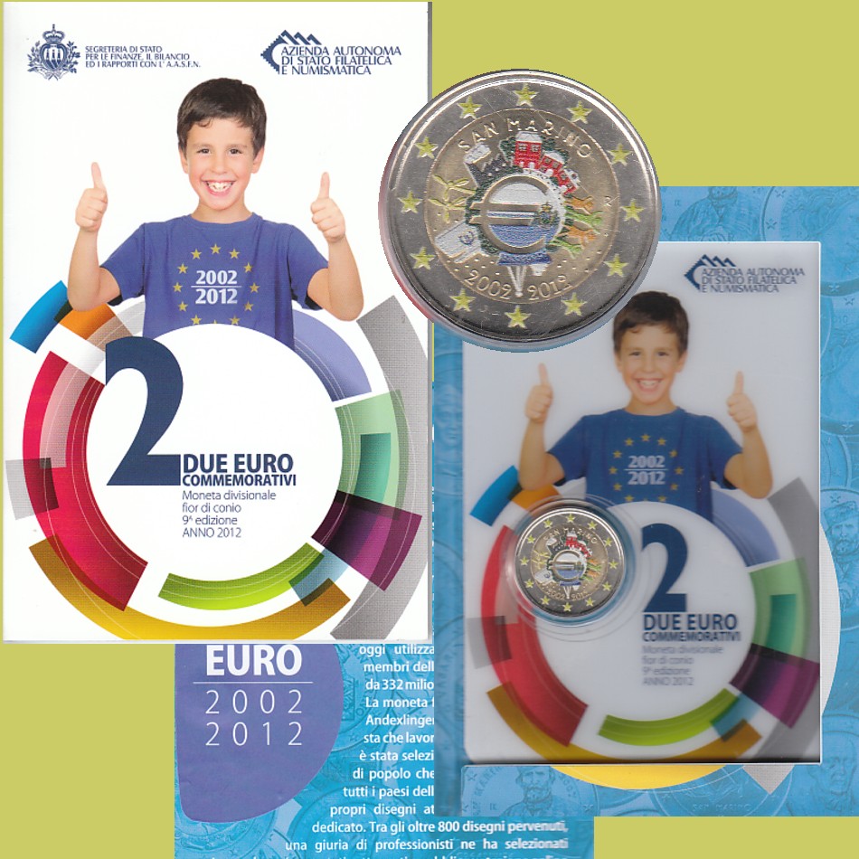  Offiz. 2-Euro-Sondermünze San Marino *10 Jahre Euro Bargeld* 2012   