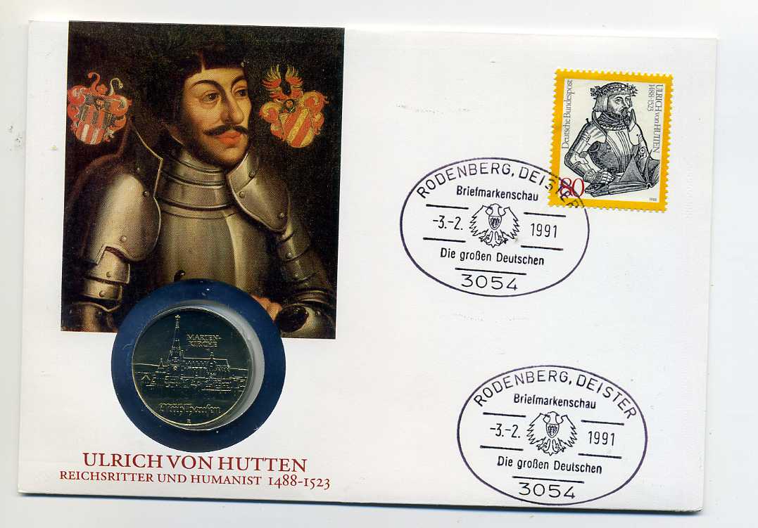  Numisbrief Ulrich von Hutten mit 5 Mark DDR 1989 Marienkirche selten   