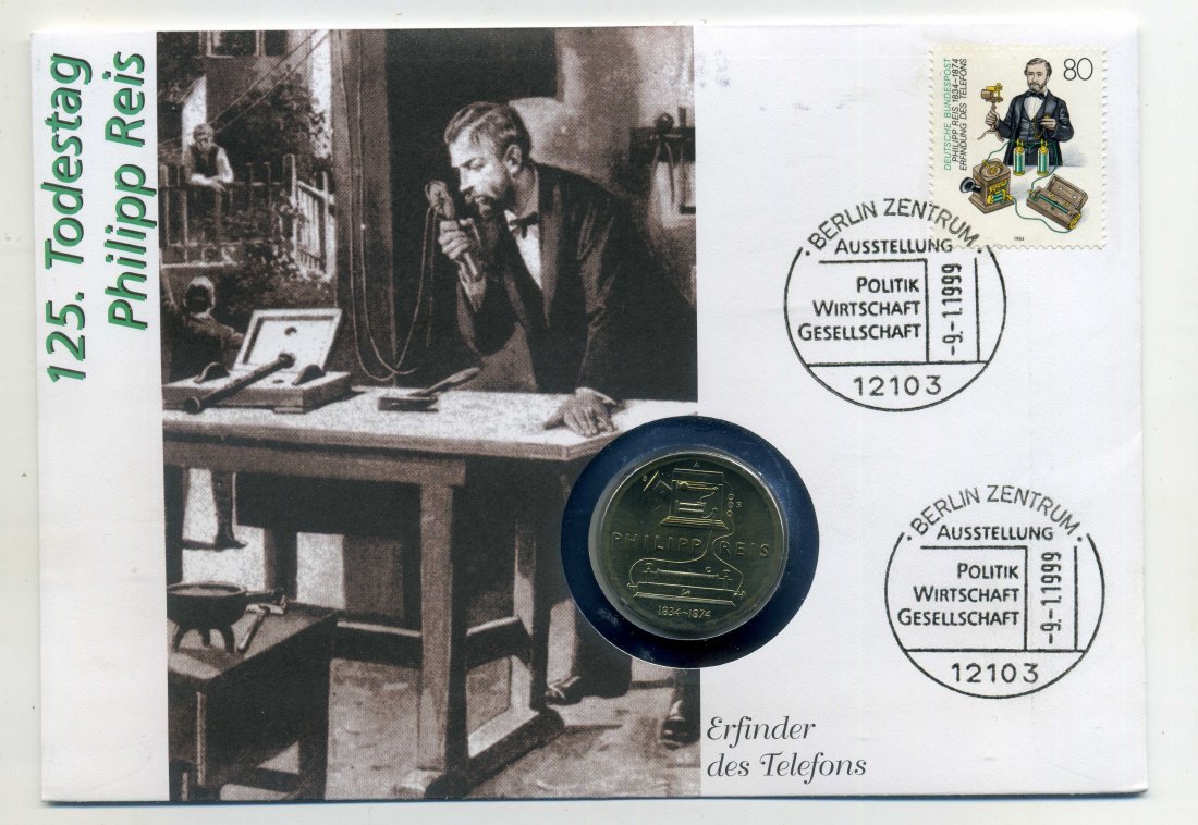  Numisbrief Philipp Reis mit 5 Mark DDR 1974 Philipp Reis sehr selten   